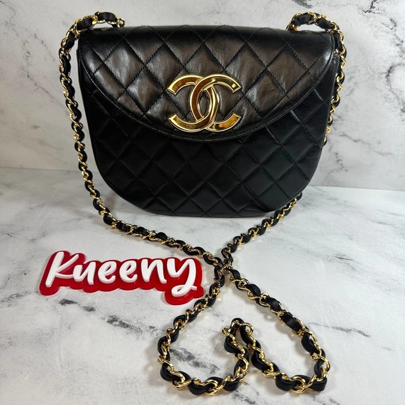 CHANEL Handbags - ❌❌ Chanel Vintage Mini Crossbody Bag Round Moon Flap Oversized CC Black/Gold 24K